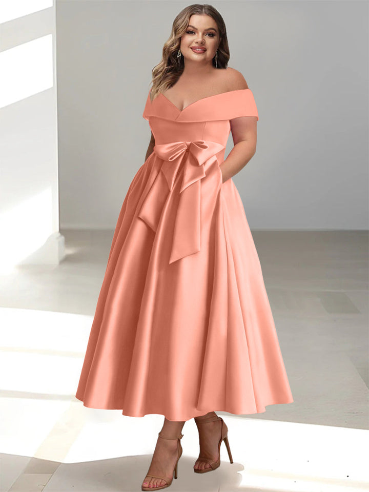 Robe de Mère de la Mariée Grande Taille, Coupe A-Line/Princess, Épaules Dénudées, Sans Manches, Longueur Cheville, avec Poches