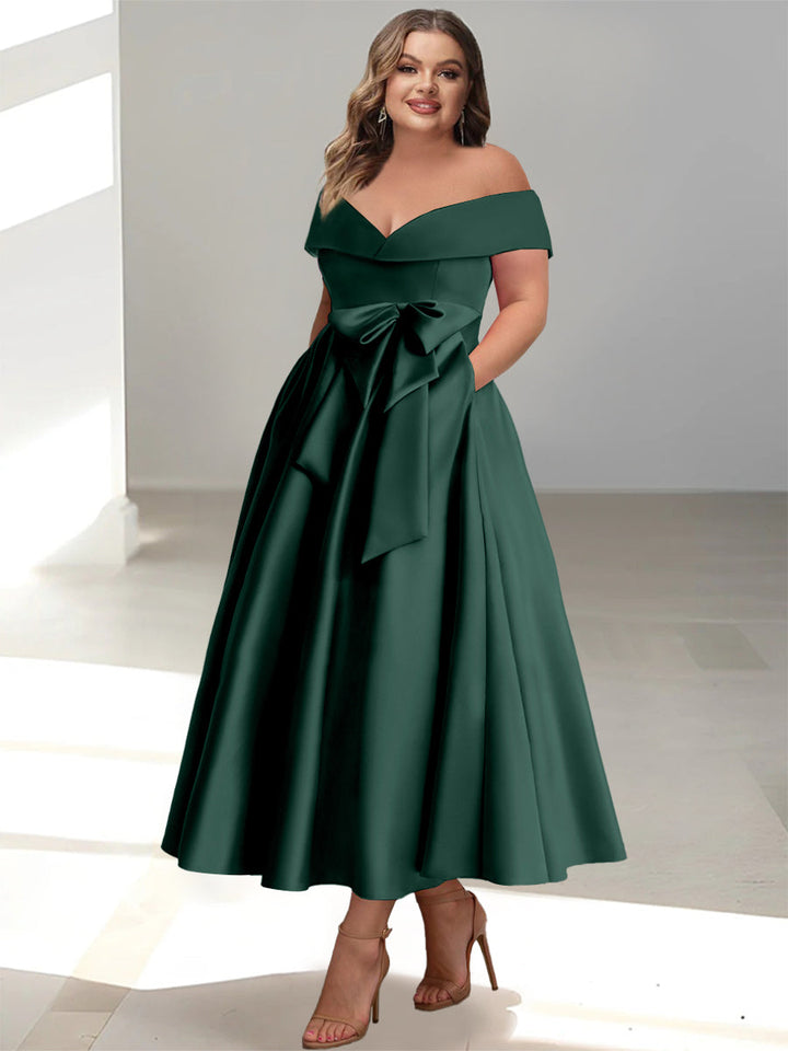 Robe de Mère de la Mariée Grande Taille, Coupe A-Line/Princess, Épaules Dénudées, Sans Manches, Longueur Cheville, avec Poches