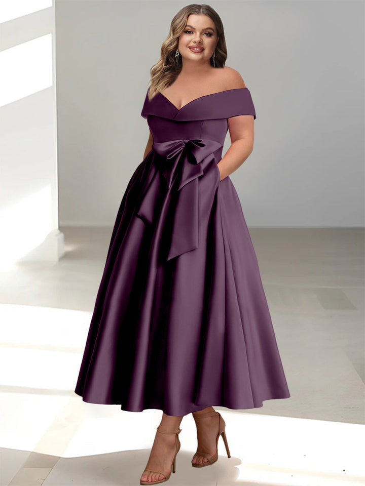 Robe de Mère de la Mariée Grande Taille, Coupe A-Line/Princess, Épaules Dénudées, Sans Manches, Longueur Cheville, avec Poches