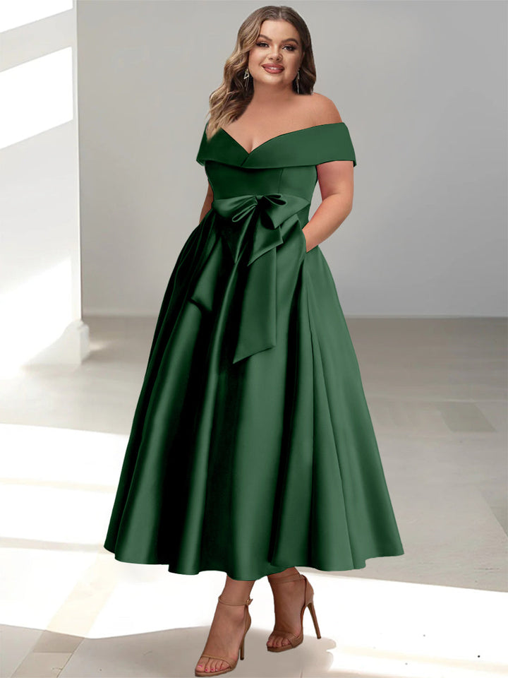 Robe de Mère de la Mariée Grande Taille, Coupe A-Line/Princess, Épaules Dénudées, Sans Manches, Longueur Cheville, avec Poches