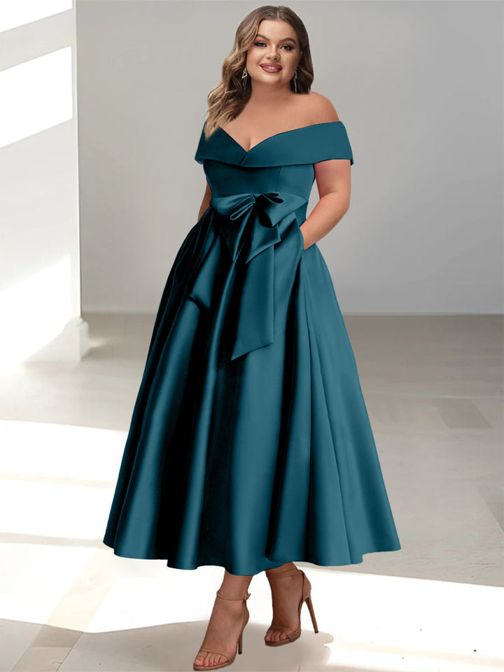 Robe de Mère de la Mariée Grande Taille, Coupe A-Line/Princess, Épaules Dénudées, Sans Manches, Longueur Cheville, avec Poches