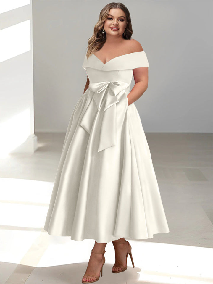 Robe de Mère de la Mariée Grande Taille, Coupe A-Line/Princess, Épaules Dénudées, Sans Manches, Longueur Cheville, avec Poches