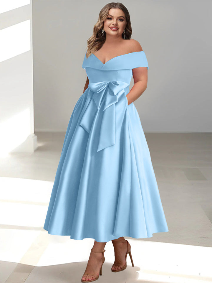 Robe de Mère de la Mariée Grande Taille, Coupe A-Line/Princess, Épaules Dénudées, Sans Manches, Longueur Cheville, avec Poches
