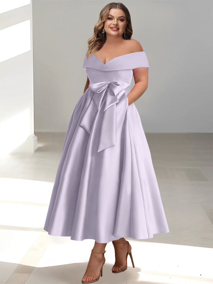 Robe de Mère de la Mariée Grande Taille, Coupe A-Line/Princess, Épaules Dénudées, Sans Manches, Longueur Cheville, avec Poches