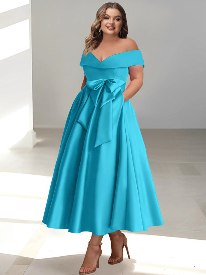 Robe de Mère de la Mariée Grande Taille, Coupe A-Line/Princess, Épaules Dénudées, Sans Manches, Longueur Cheville, avec Poches