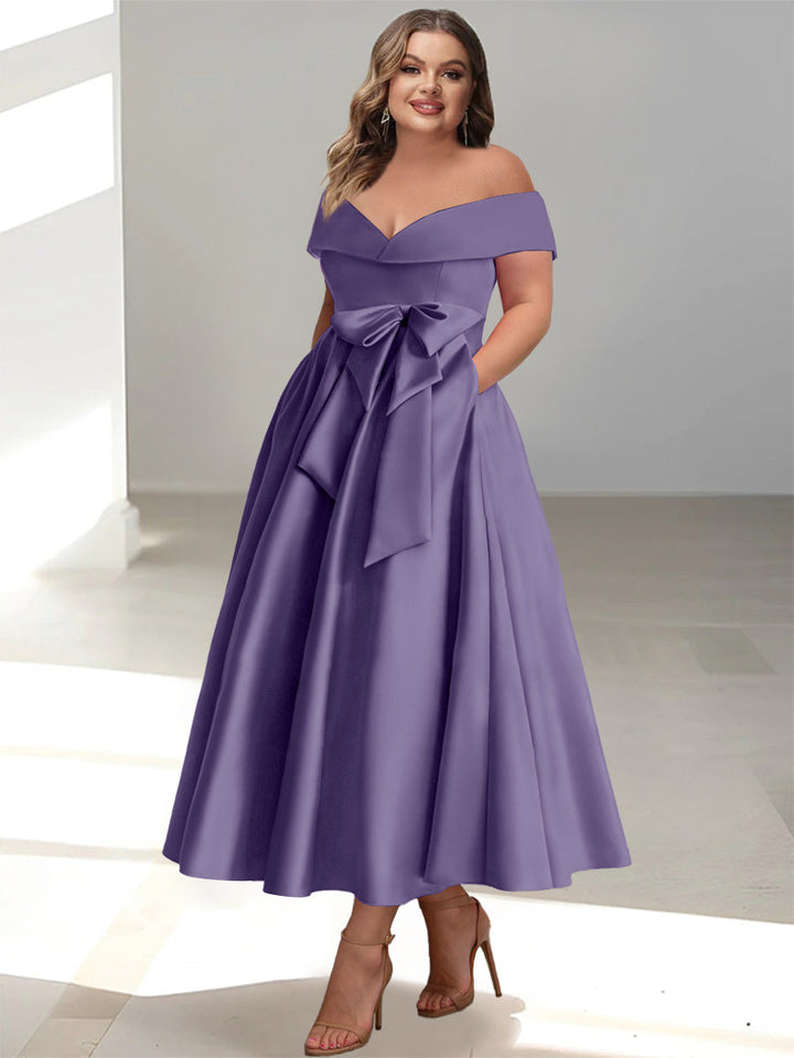 Robe de Mère de la Mariée Grande Taille, Coupe A-Line/Princess, Épaules Dénudées, Sans Manches, Longueur Cheville, avec Poches