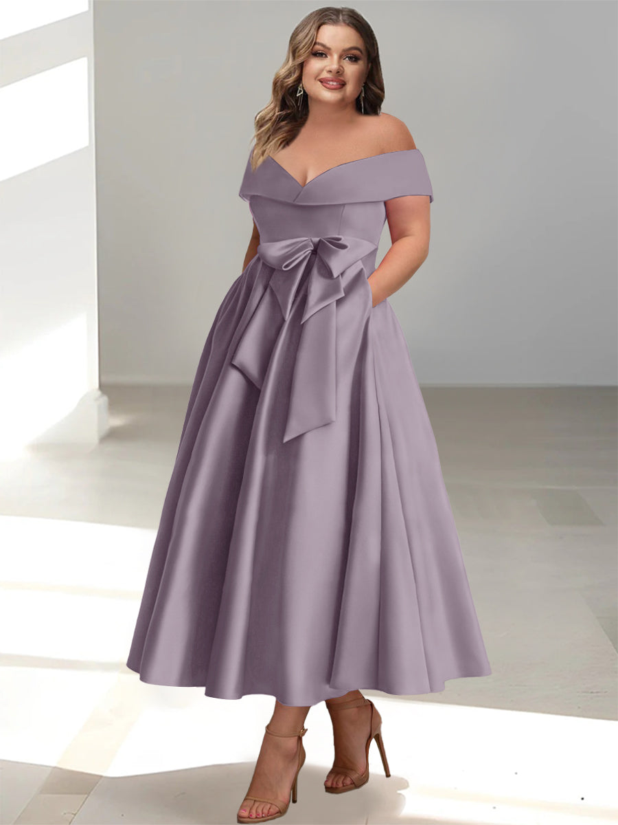 Robe de Mère de la Mariée Grande Taille, Coupe A-Line/Princess, Épaules Dénudées, Sans Manches, Longueur Cheville, avec Poches