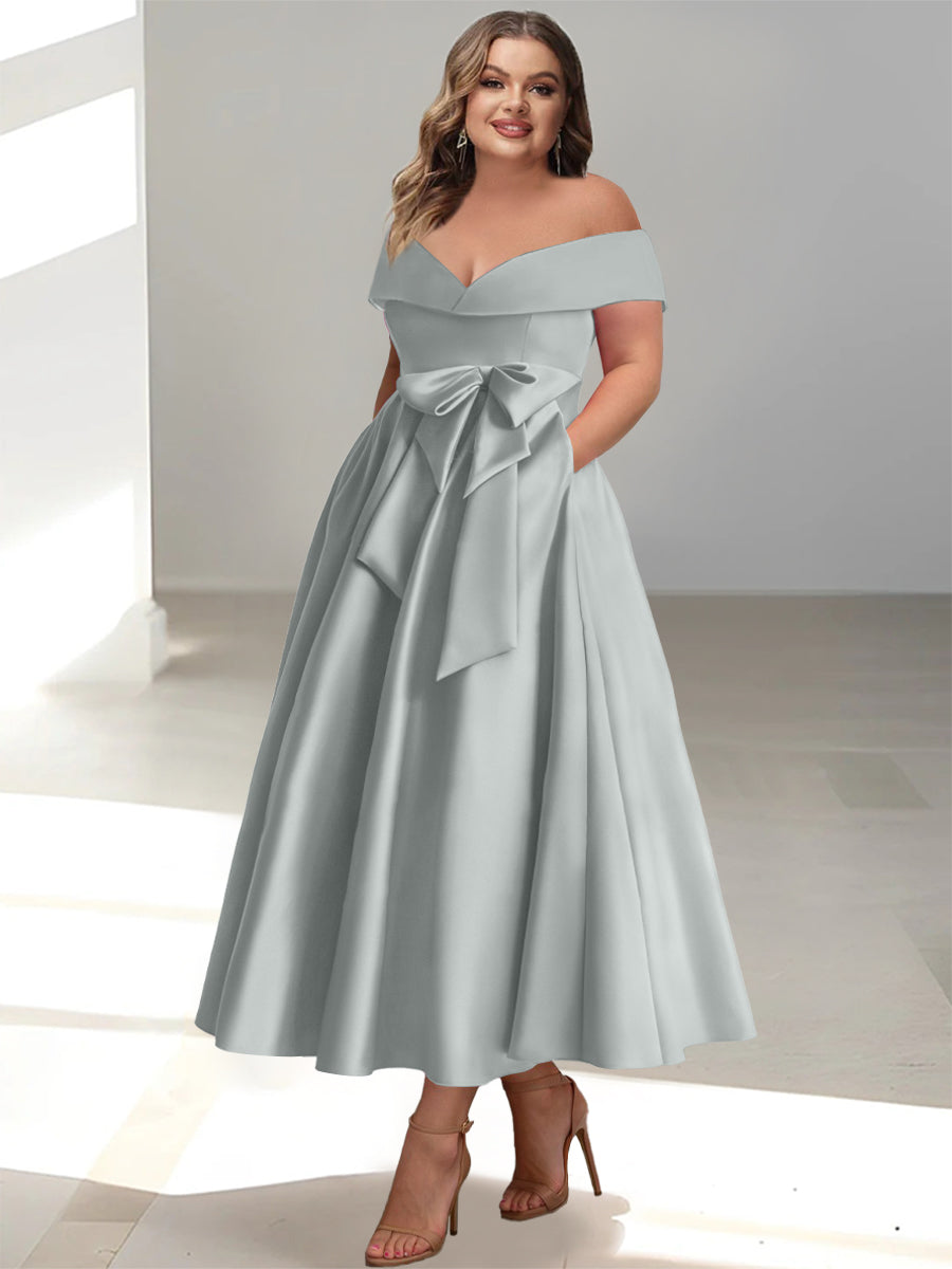 Robes de Mère de la Mariée Grande Taille à Col en V et Coupe Princesse avec Poches et Volants
