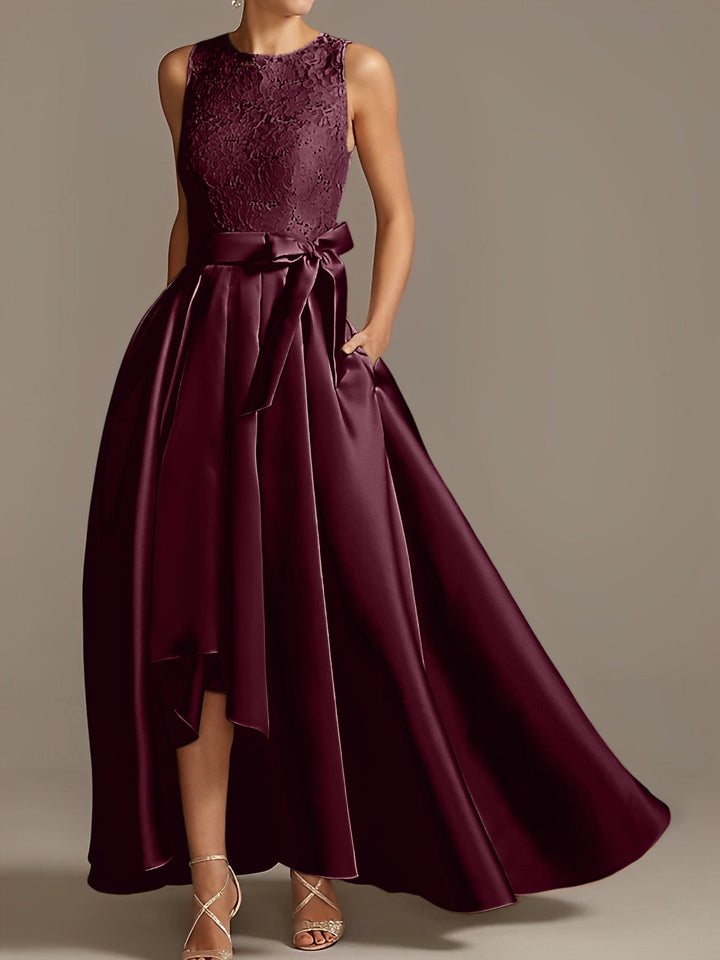 Robe de Mère de la Mariée Asymétrique Sans Manches à Col en V et à Plis