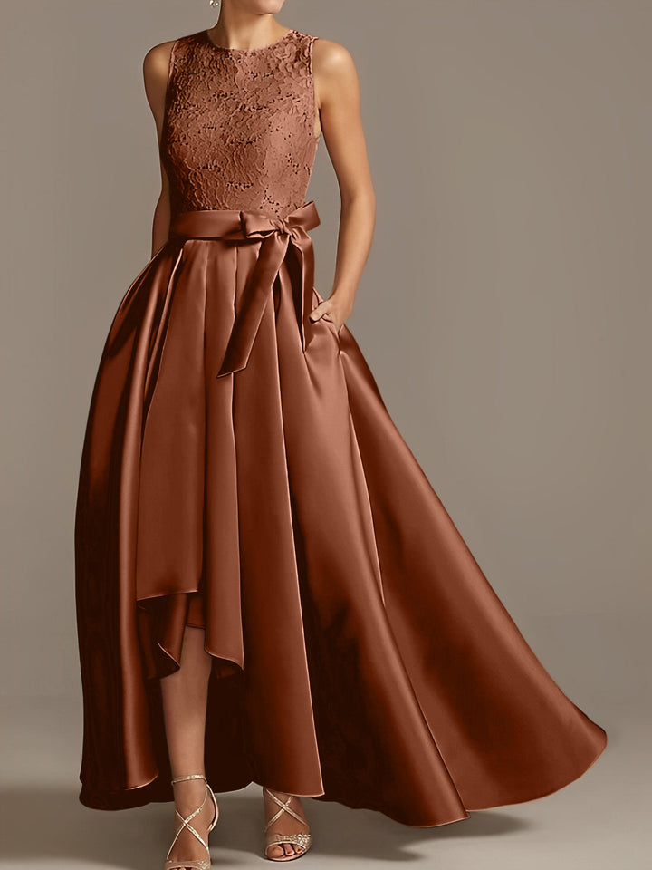 Robe de Mère de la Mariée Asymétrique Sans Manches à Col en V et à Plis