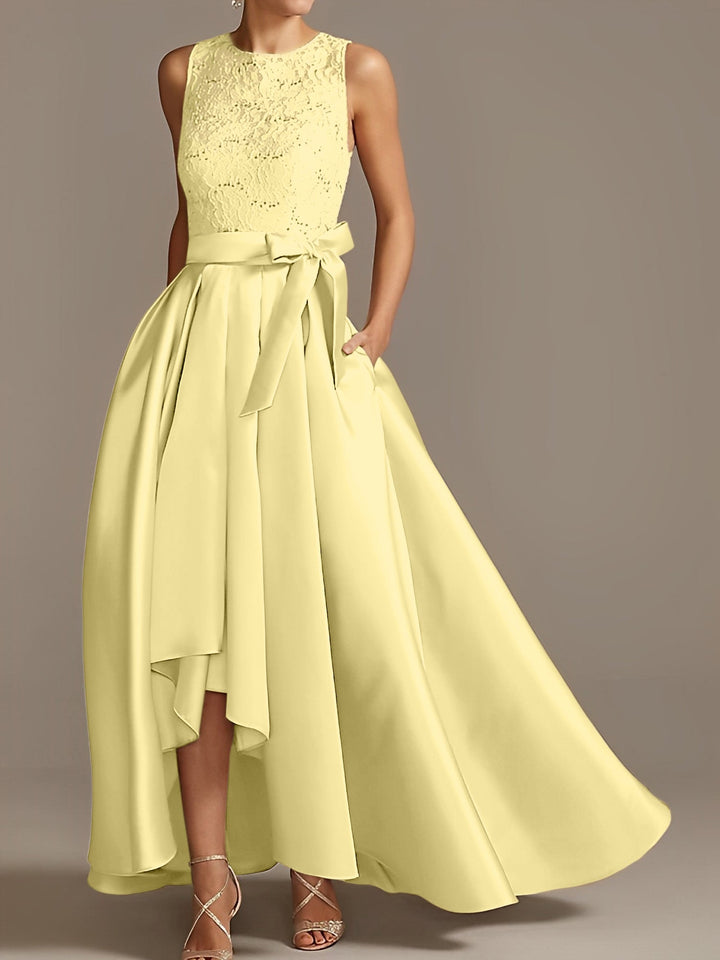 Robe de Mère de la Mariée Asymétrique Sans Manches à Col en V et à Plis