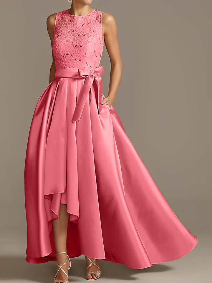 Robe de Mère de la Mariée Asymétrique Sans Manches à Col en V et à Plis