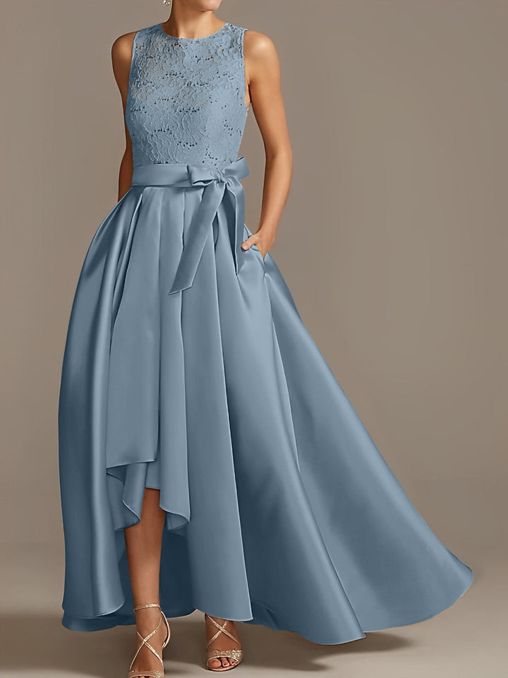 Robe de Mère de la Mariée Asymétrique Sans Manches à Col en V et à Plis