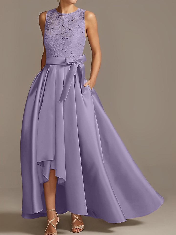 Robe de Mère de la Mariée Asymétrique Sans Manches à Col en V et à Plis