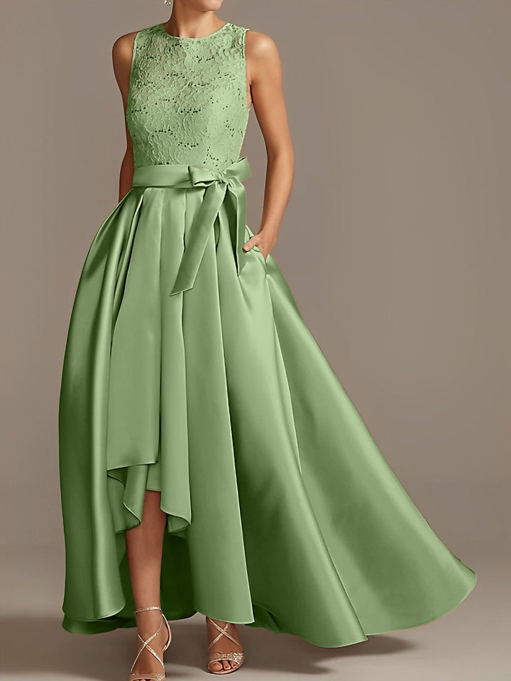 Robe de Mère de la Mariée Asymétrique Sans Manches à Col en V et à Plis