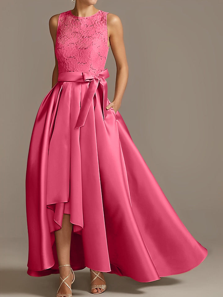 Robe de Mère de la Mariée Asymétrique Sans Manches à Col en V et à Plis