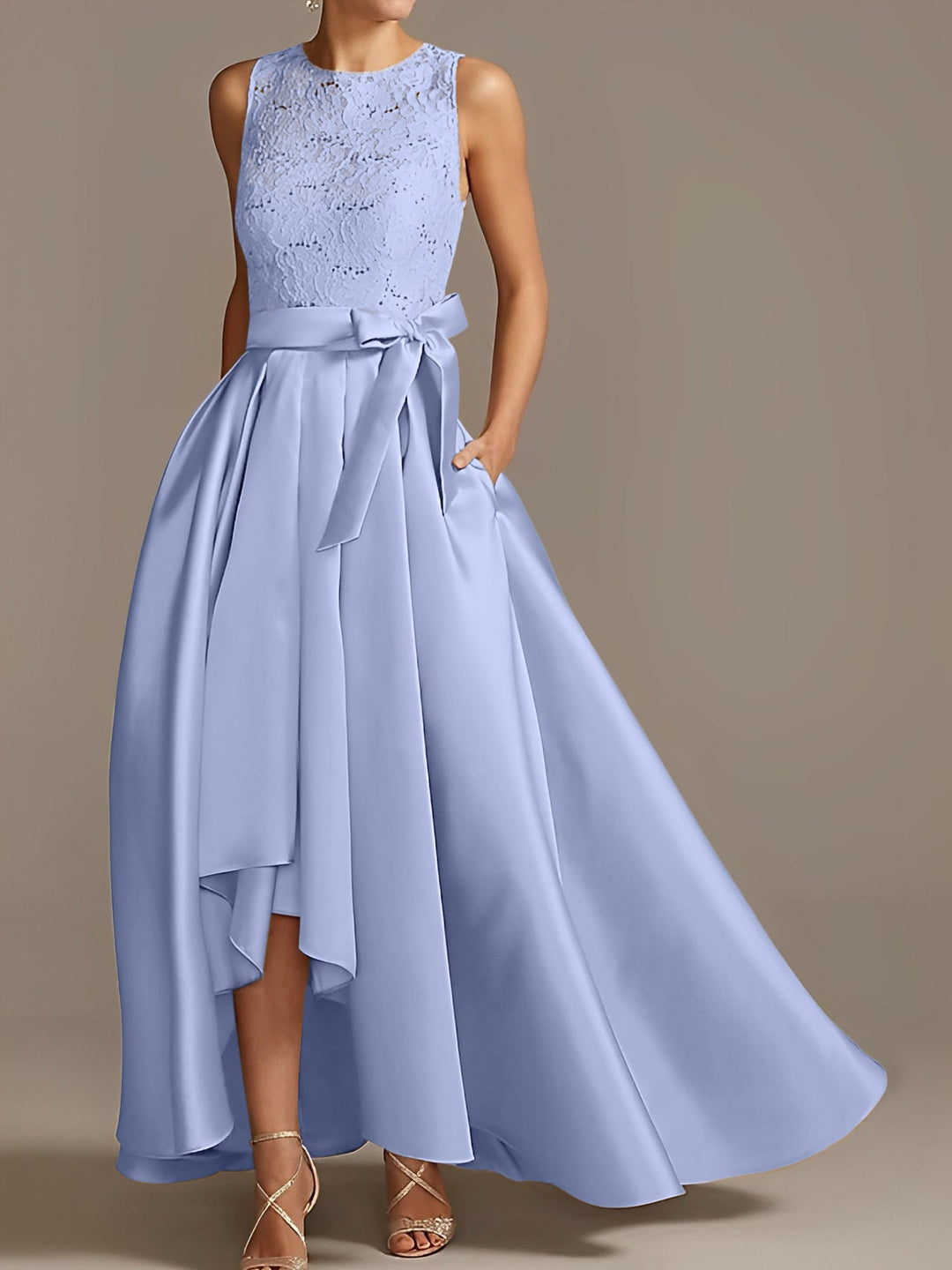 Robe de Mère de la Mariée Asymétrique Sans Manches à Col en V et à Plis