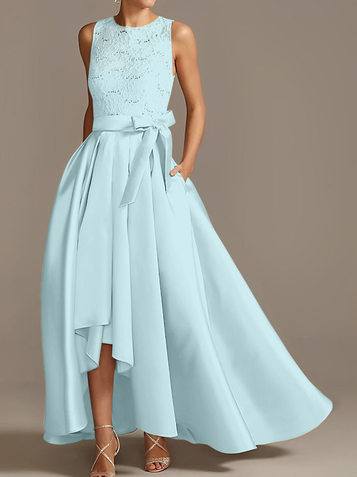 Robe de Mère de la Mariée Asymétrique Sans Manches à Col en V et à Plis