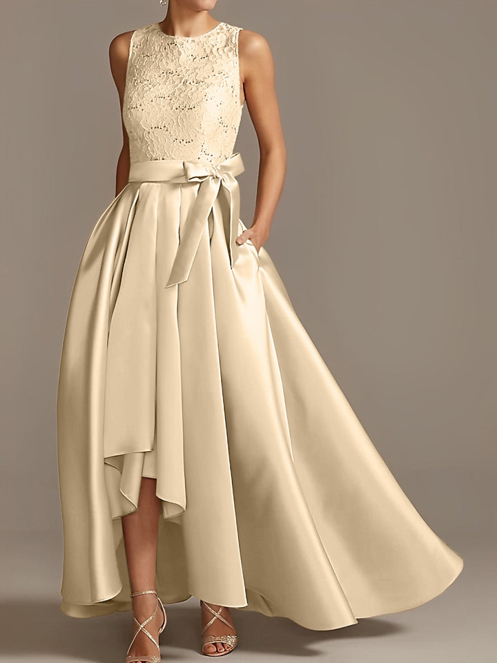 Robe de Mère de la Mariée Asymétrique Sans Manches à Col en V et à Plis
