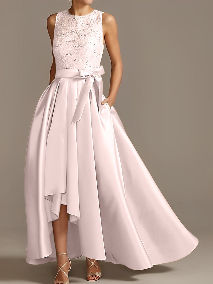 Robe de Mère de la Mariée Asymétrique Sans Manches à Col en V et à Plis