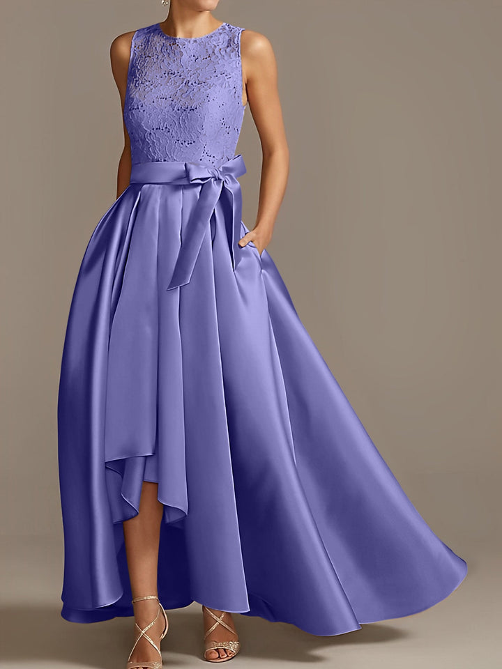 Robe de Mère de la Mariée Asymétrique Sans Manches à Col en V et à Plis