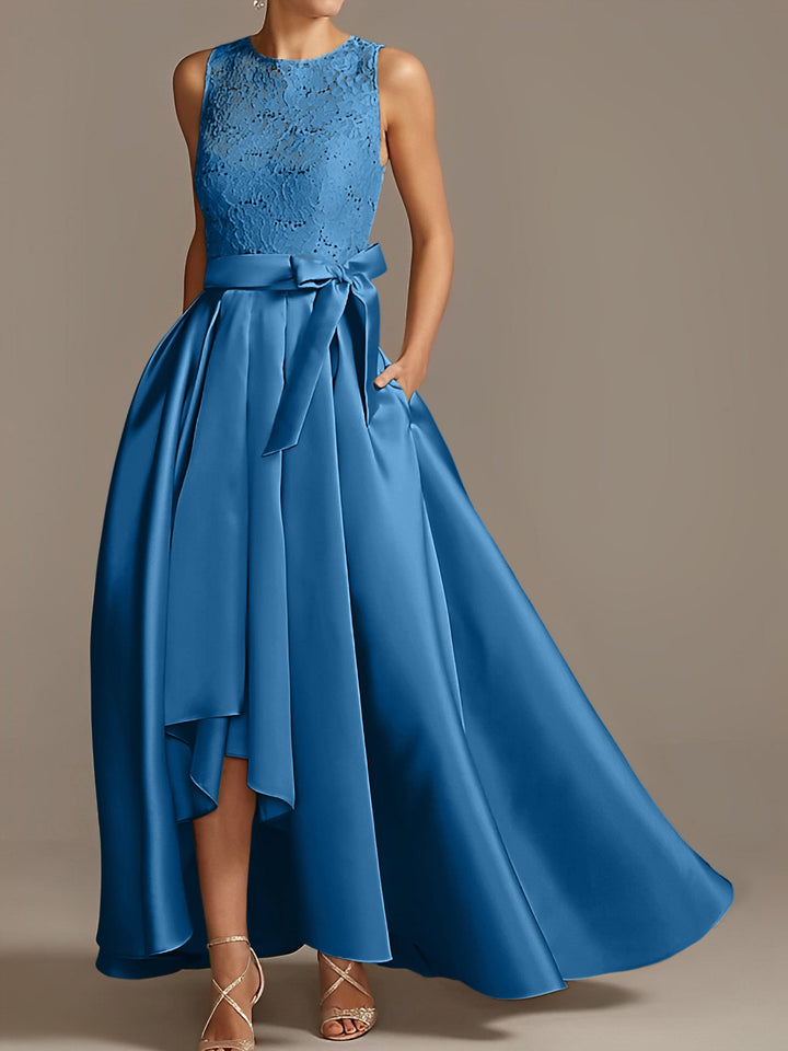 Robe de Mère de la Mariée Asymétrique Sans Manches à Col en V et à Plis