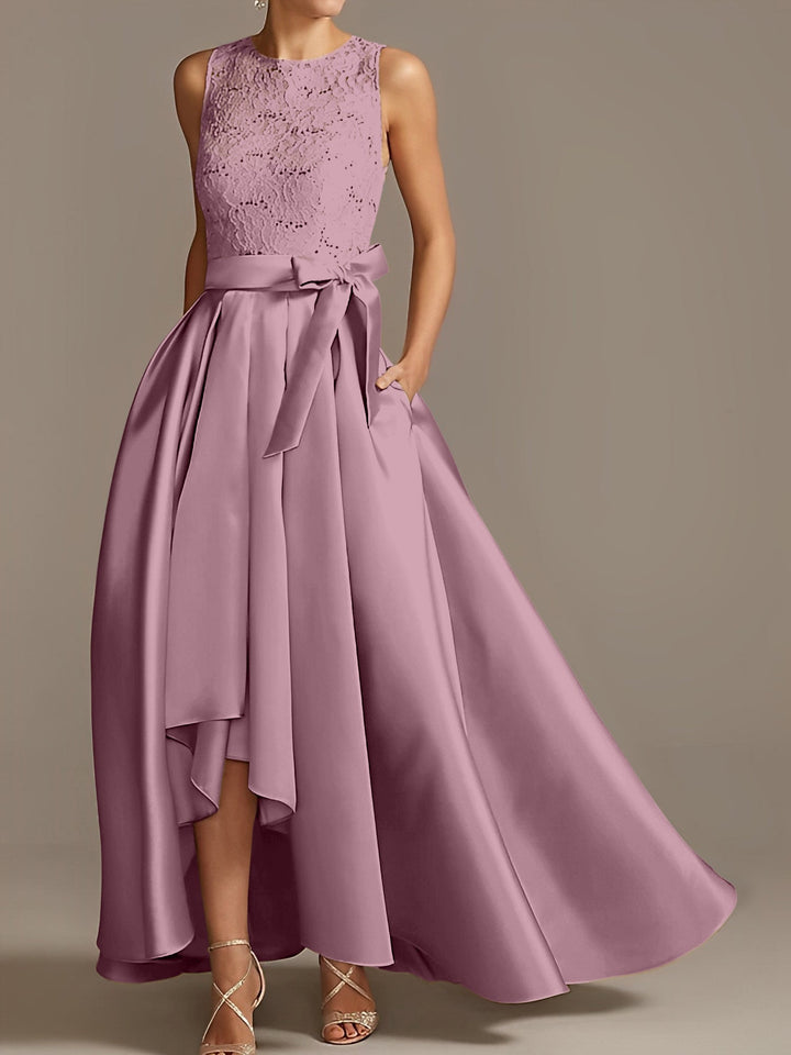 Robe de Mère de la Mariée Asymétrique Sans Manches à Col en V et à Plis