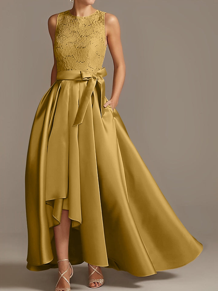 Robe de Mère de la Mariée Asymétrique Sans Manches à Col en V et à Plis
