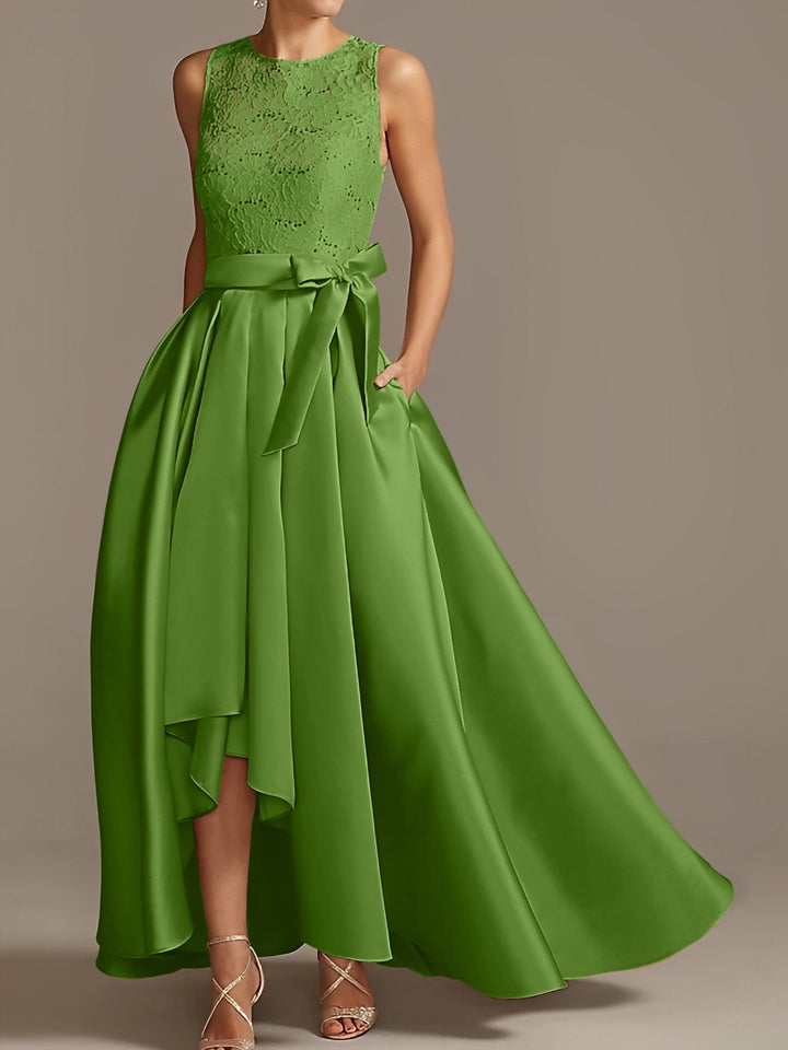 Robe de Mère de la Mariée Asymétrique Sans Manches à Col en V et à Plis