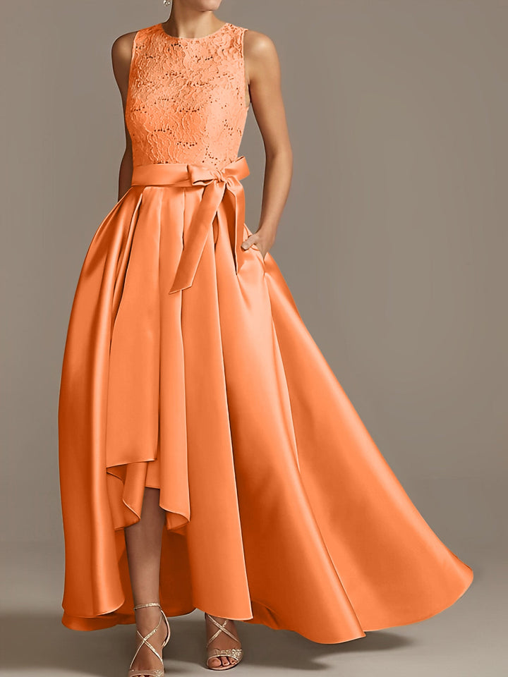Robe de Mère de la Mariée Asymétrique Sans Manches à Col en V et à Plis