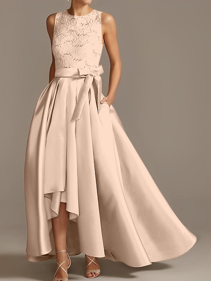 Robe de Mère de la Mariée Asymétrique Sans Manches à Col en V et à Plis