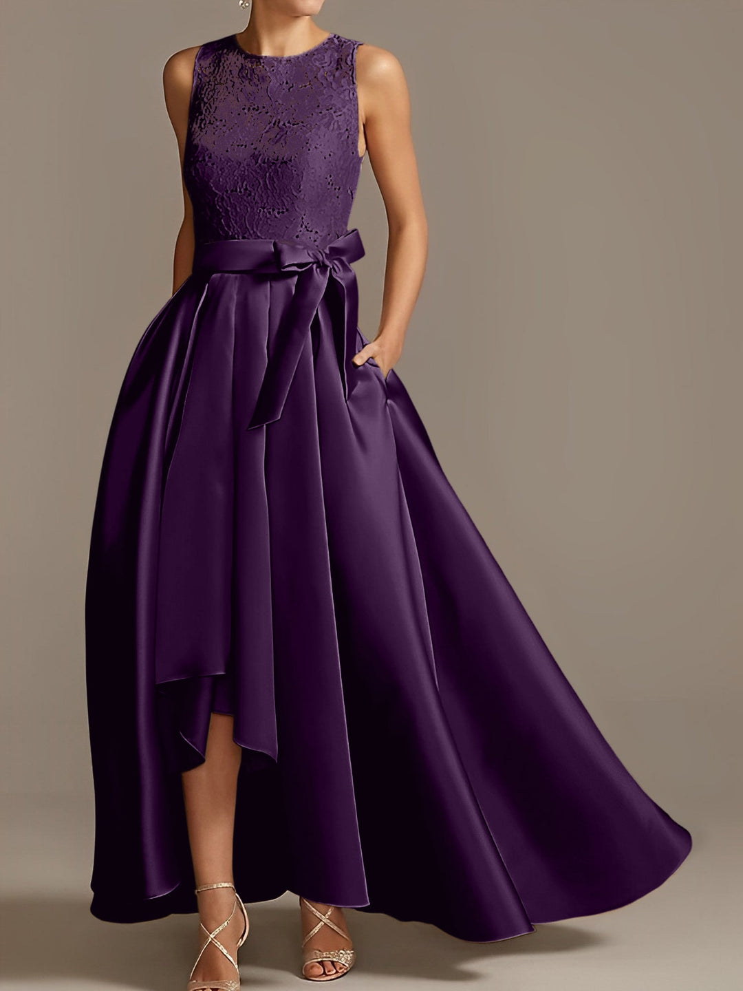 Robe de Mère de la Mariée Asymétrique Sans Manches à Col en V et à Plis