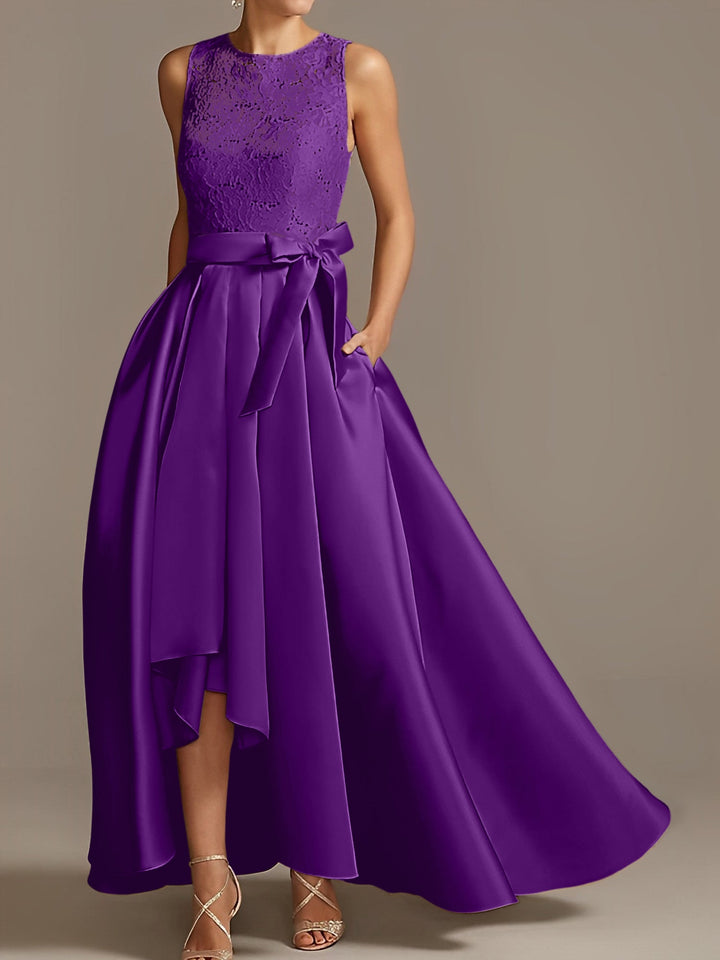 Robe de Mère de la Mariée Asymétrique Sans Manches à Col en V et à Plis