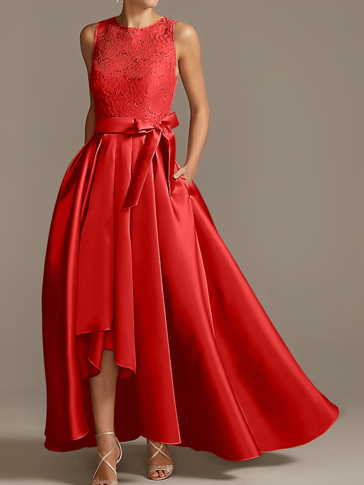 Robe de Mère de la Mariée Asymétrique Sans Manches à Col en V et à Plis