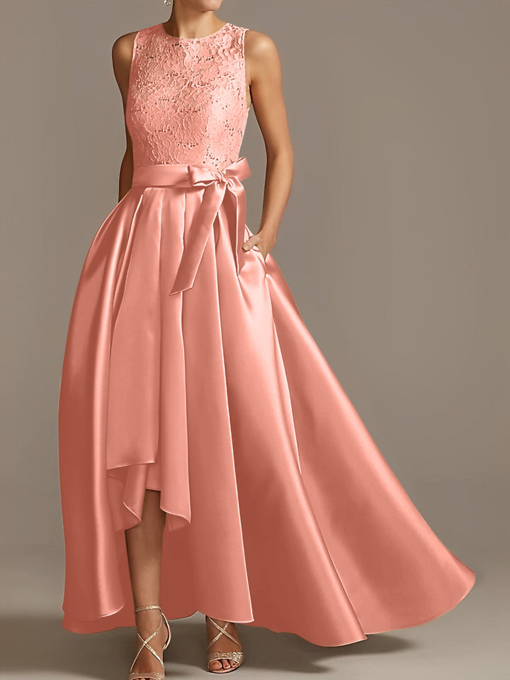 Robe de Mère de la Mariée Asymétrique Sans Manches à Col en V et à Plis