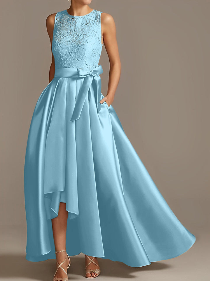 Robe de Mère de la Mariée Asymétrique Sans Manches à Col en V et à Plis