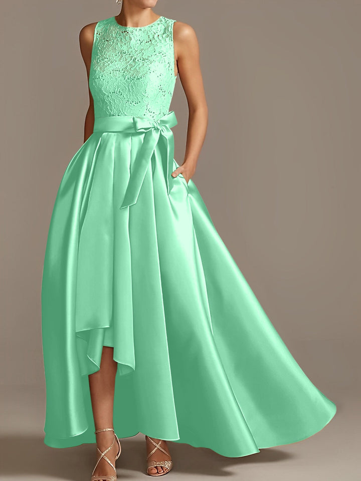 Robe de Mère de la Mariée Asymétrique Sans Manches à Col en V et à Plis