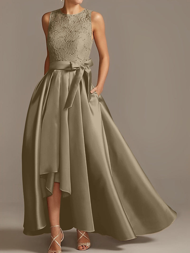 Robe de Mère de la Mariée Asymétrique Sans Manches à Col en V et à Plis