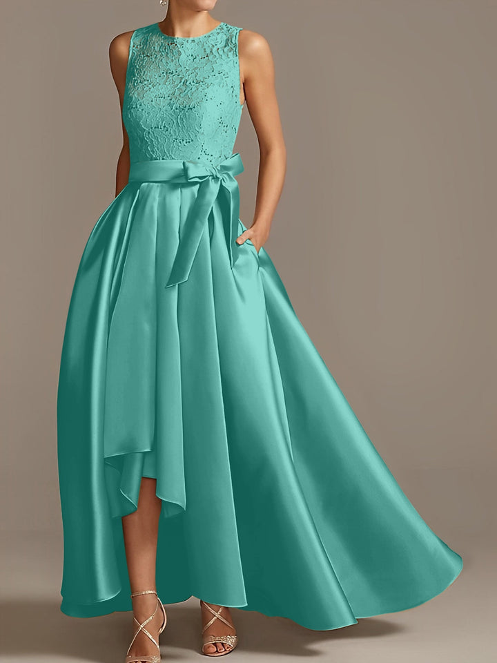 Robe de Mère de la Mariée Asymétrique Sans Manches à Col en V et à Plis