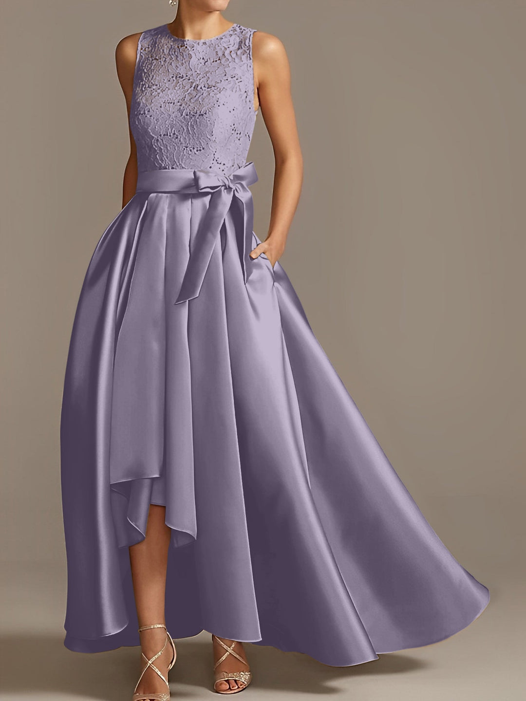 Robe de Mère de la Mariée Asymétrique Sans Manches à Col en V et à Plis
