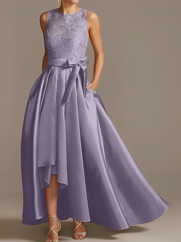Robe de Mère de la Mariée Asymétrique Sans Manches à Col en V et à Plis