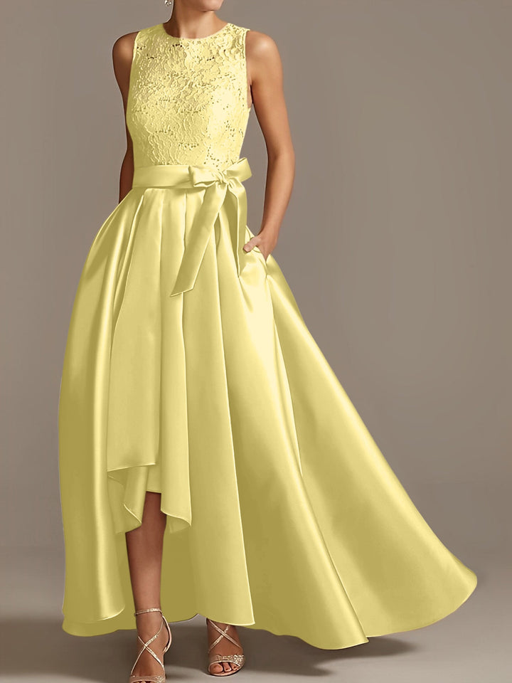 Robe de Mère de la Mariée Asymétrique Sans Manches à Col en V et à Plis