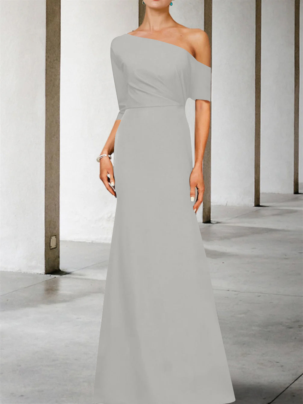 Robe de Mère de la Mariée Coupe A-Line/Princess, Asymétrique, Manches 3/4, Longueur Au Sol
