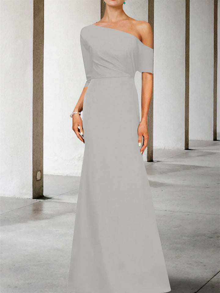 Robe de Mère de la Mariée Coupe A-Line/Princess, Asymétrique, Manches 3/4, Longueur Au Sol