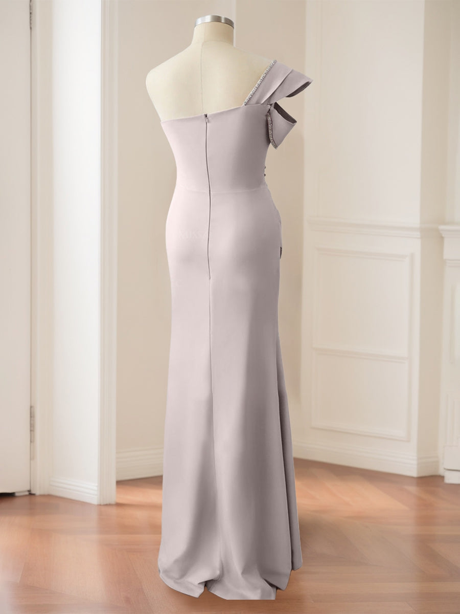 Robe de Mère de la Mariée Sirène/Trompette à Une Épaule Sans Manches et Longueur Au Sol