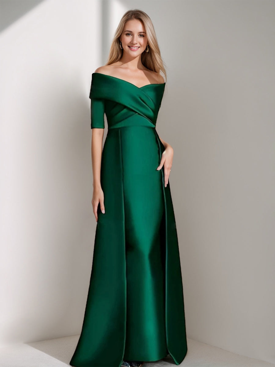 Robe de Mère de la Mariée Coupe A-Line/Princesse, Épaules Dénudées, Manches Mi-Longues, Longueur Au Sol