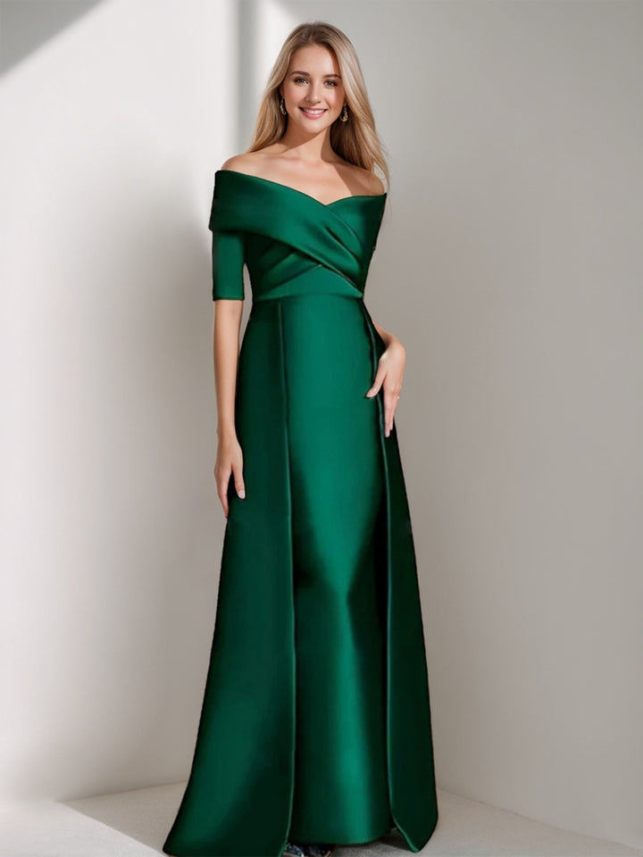 Robe de Mère de la Mariée Coupe A-Line/Princesse, Épaules Dénudées, Manches Mi-Longues, Longueur Au Sol