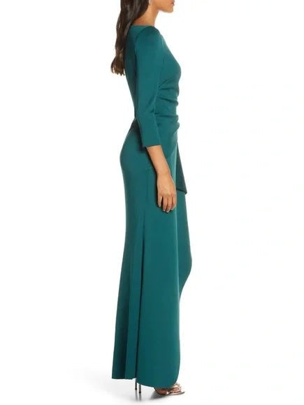 Robe de Mère de la Mariée Fourreau/Colonne à Manches 3/4 et Col Rond avec Volants