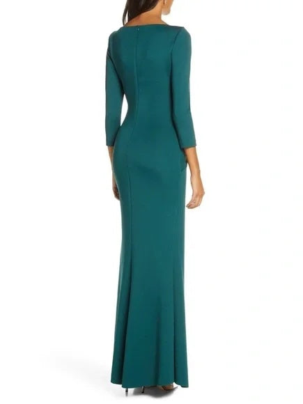 Robe de Mère de la Mariée Fourreau/Colonne à Manches 3/4 et Col Rond avec Volants