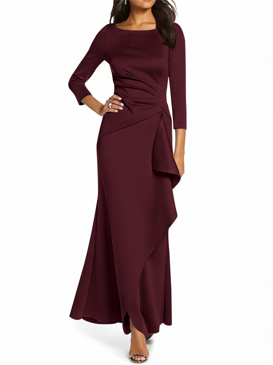 Robe de Mère de la Mariée Fourreau/Colonne à Manches 3/4 et Col Rond avec Volants